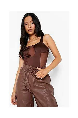 Boohoo Petite Satin Mesh Panelled Bodysuit