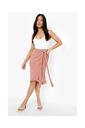Boohoo Petite Tie Ruffle Belted Crepe Midi Skirt