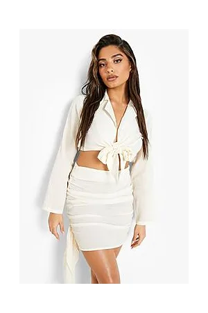 Boohoo Linen Ruched Knot Co-ord Beach Skirt