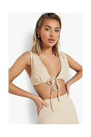 Boohoo Linen Tie Front Beach Co-ord Bralet