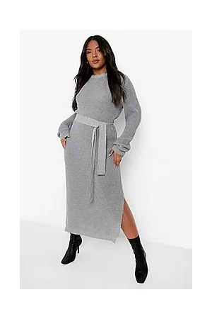 Boohoo Plus Belted Knitted Midi Dress