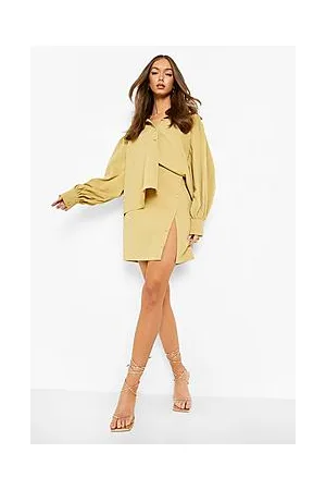 Boohoo Textured Asymetric Button Front Mini Skirt