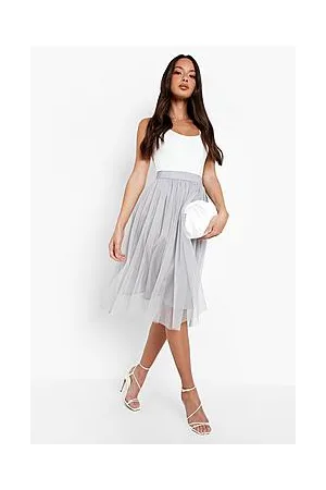 Boohoo Boutique Tulle Mesh Midi Skater Skirt