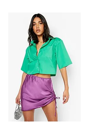 Boohoo Satin Ruched Mini Skater Skirt