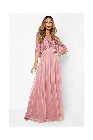 Boohoo Bridesmaid Hand Embellished Kimono Mesh Maxi