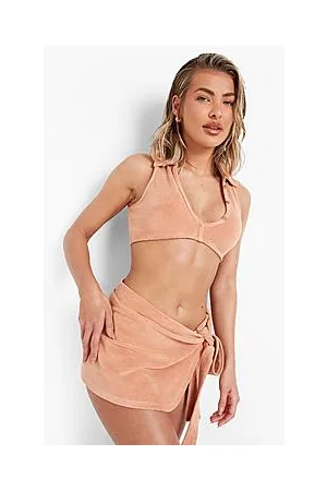 Boohoo Towelling Polo Bikini Crop Top