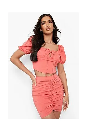 Boohoo Woven Stretch Milkmaid Crop & Ruched Mini