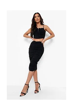 Boohoo Woven Stretch Milkmaid Top & Ruched Midi