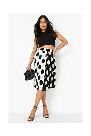 Boohoo Petite Polka Dot Chiffon Pleated Midi Skirt