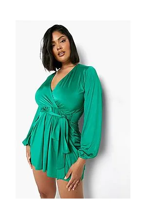 Boohoo Plus Disco Slinky Wrap Belted Playsuit