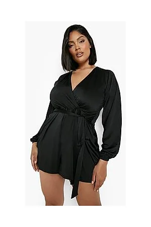 Boohoo Plus Disco Slinky Wrap Belted Playsuit