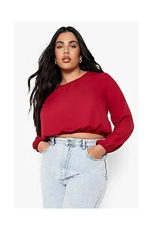Boohoo Plus Puff Sleeve Gathered Crop Top