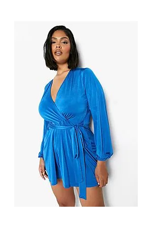 Boohoo Plus Disco Slinky Wrap Belted Playsuit