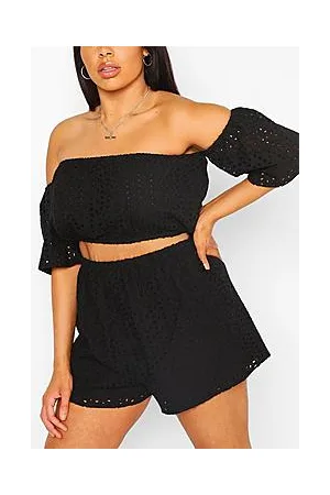 Boohoo Plus Broderie Ruffle Sleeve Top & Shorts Co-Ord
