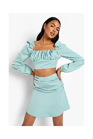 Boohoo Matte Satin Ruched Crop & Mini Skirt