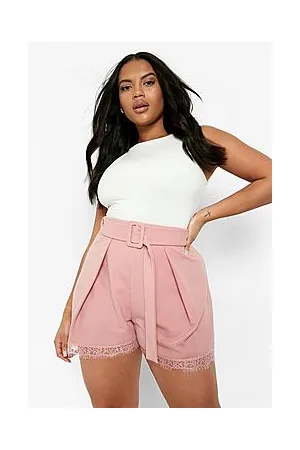 Boohoo Plus Tailored Belted Lace Hem Shorts