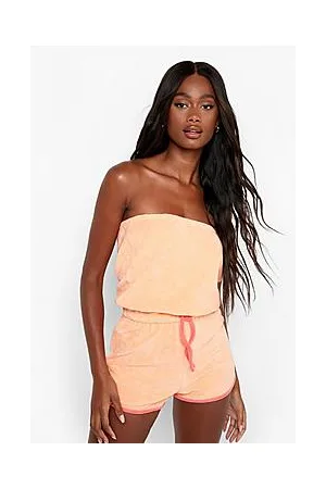 Boohoo Contrast Towelling Bandeau Beach Playsuit