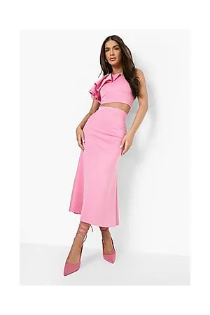 Boohoo Ruffle One Shoulder Top & Pep Hem Midi Skirt