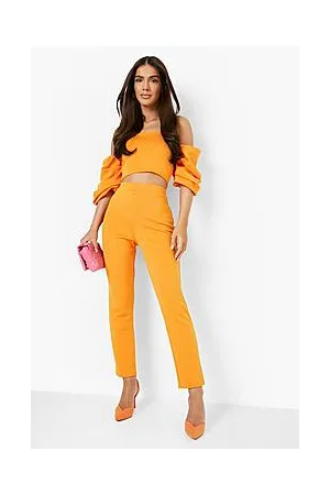 Boohoo Bardot Volume Sleeve Top & Slim Leg Trousers