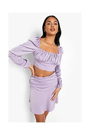 Boohoo Matte Satin Ruched Crop & Mini Skirt