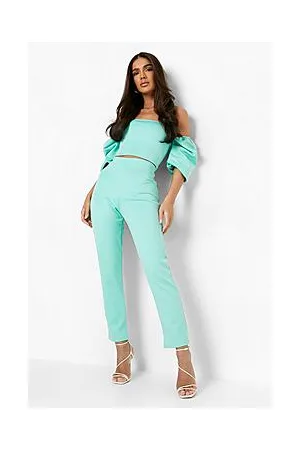 Boohoo Bardot Volume Sleeve Top & Slim Leg Trousers