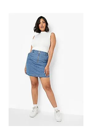 Boohoo Plus Zip Pocket Denim Mini Skirt