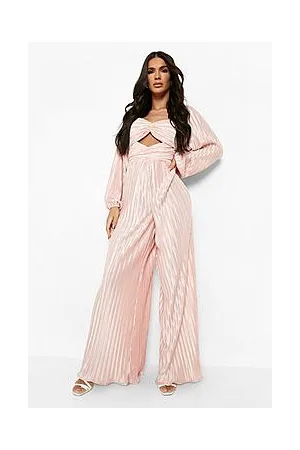 Boohoo Plisse Cut Out Wide Leg Jumpsuit