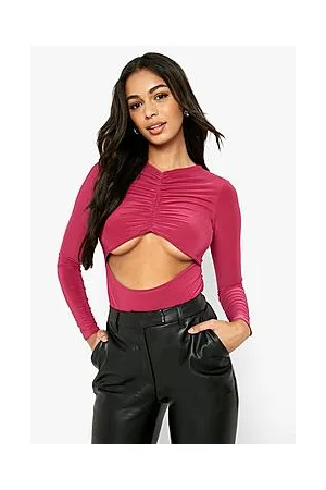 Boohoo Double Layer Slinky Ruched Bodysuit