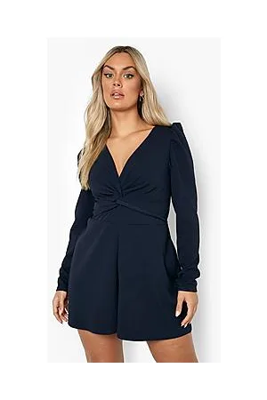 Boohoo Plus Puff Sleeve Twist Front Playsuit