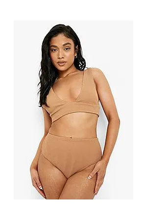 Boohoo Petite Crinkle Plunge Bikini Top