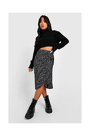 Boohoo Petite Printed Satin Wrap Skirt