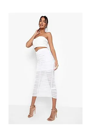 Boohoo All Over Ruched Mesh Lined Maxi Skirt