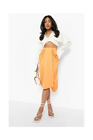 Boohoo Petite Satin Drape Front Midi Skirt