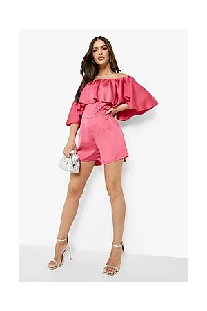 Boohoo Satin Bardot Frill Playsuit
