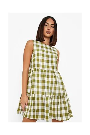 Boohoo Gingham Sleeveless Tiered Smock Dress