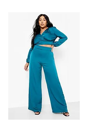 Boohoo Plus Satin Wide Leg Trousers
