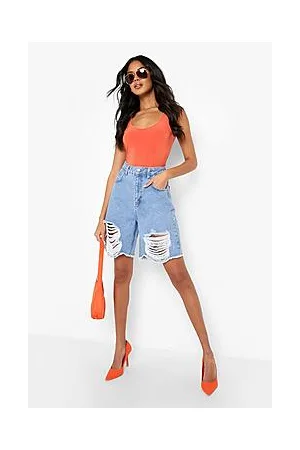 Boohoo Oversized Distressed Denim Boyfriend Shorts