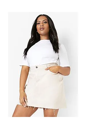 Boohoo Plus Washed Raw Hem Denim Skirt