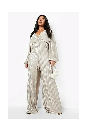 Boohoo Plus Pleated Plisse Wrap Wide Leg Jumpsuit