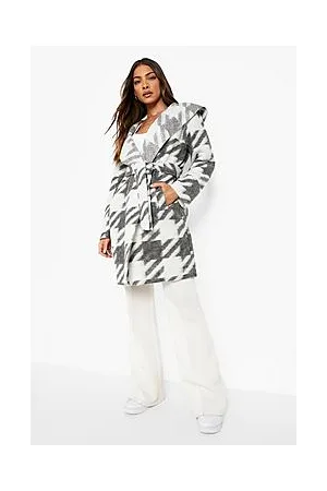 Boohoo Oversized Dogtooth Waterfall Coat