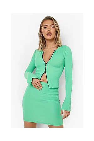 Boohoo Ribbed Zip Front Top & Mini Skirt