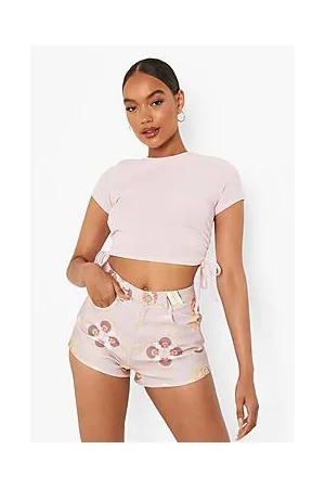 Boohoo Shell Print Denim Hotpants