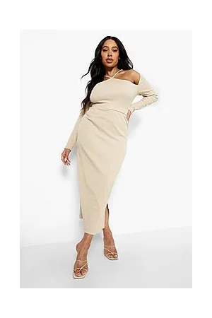 Boohoo Plus Rib Cut Out Top & Side Split Maxi Skirt