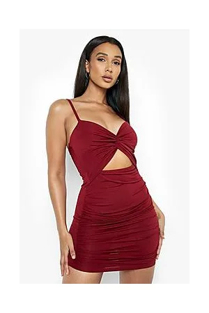 Boohoo Rouched Knot Front Bodycon Mini Dress