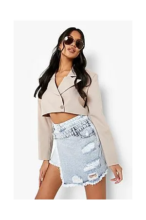 Boohoo Two Tone Distressed Denim Skort