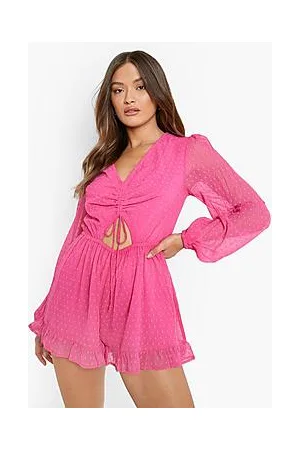 Boohoo Dobby Mesh Ruched Front Playsuit