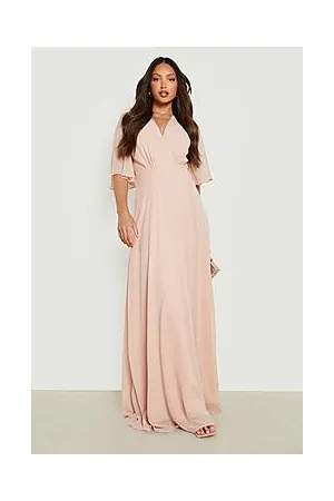 Boohoo Tall Angel Sleeve Wrap Bridesmaid Dress