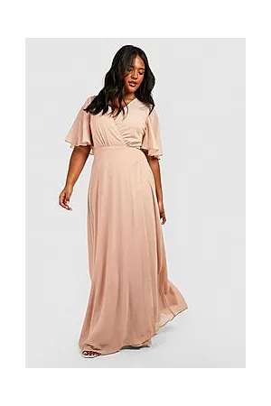Boohoo Plus Angel Sleeve Wrap Bridesmaid Dress