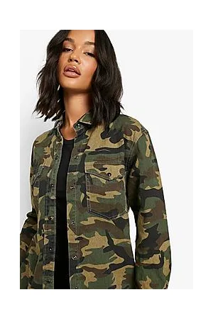 Boohoo Camo Print Slim Fit Denim Shirt