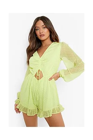 Boohoo Dobby Mesh Ruched Front Playsuit